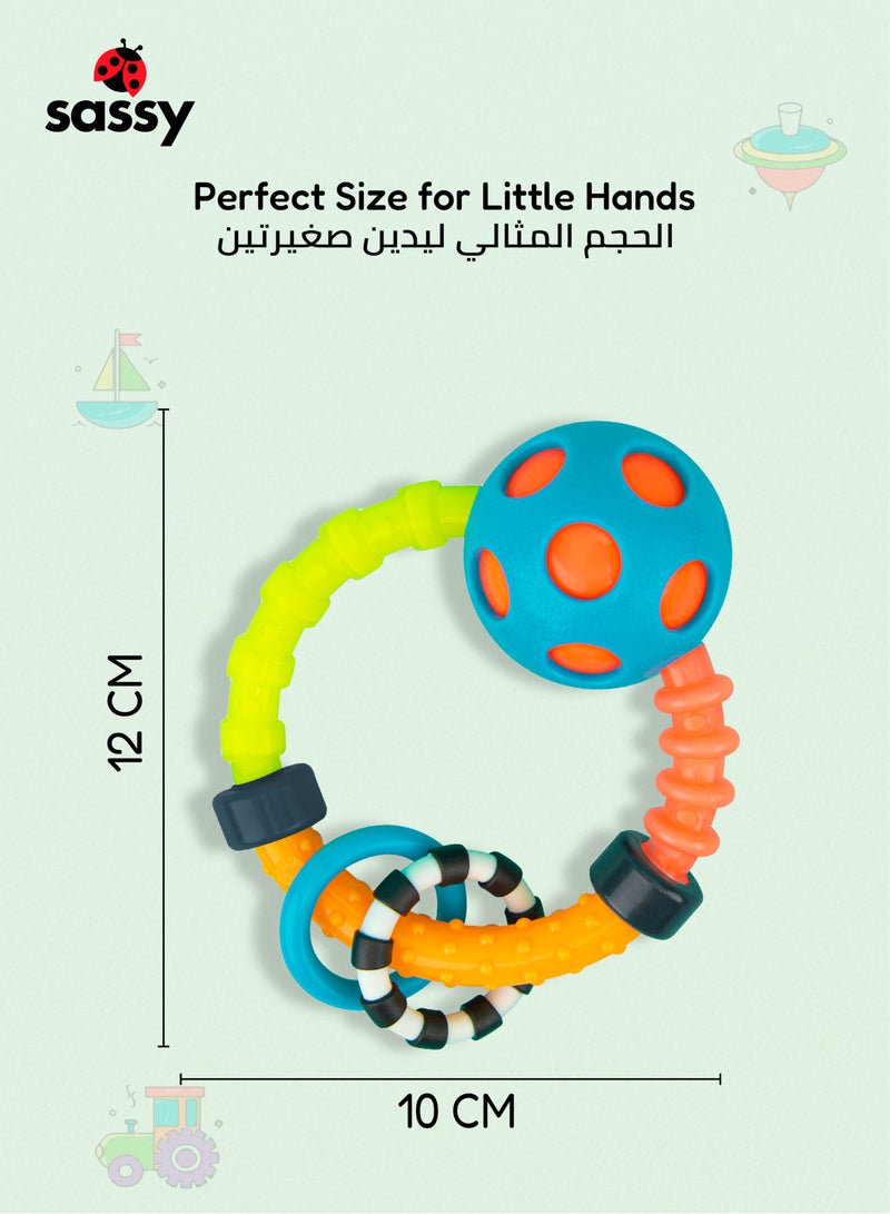 Sassy Bend & Flex Ring Teether Rattle - Sensory Baby Toy, BPA-Free, Multiple Textures, Soft & Squishy, Promotes Motor Skills, Teething Relief & Hand-Eye Coordination  - Image 5