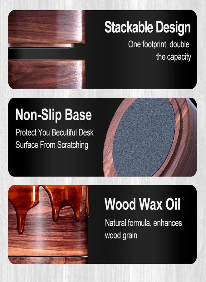 grwanpen®2 Pack Round Walnut Hardwood Ring Tray & Holder - Stackable Compact Jewelry Organizer, Non-Slip Small Dish for Rings, Earrings - Gift Ready Packaging - Image 5