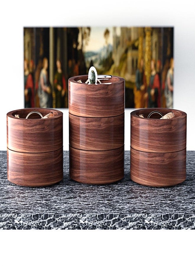 grwanpen®2 Pack Round Walnut Hardwood Ring Tray & Holder - Stackable Compact Jewelry Organizer, Non-Slip Small Dish for Rings, Earrings - Gift Ready Packaging - Image 2
