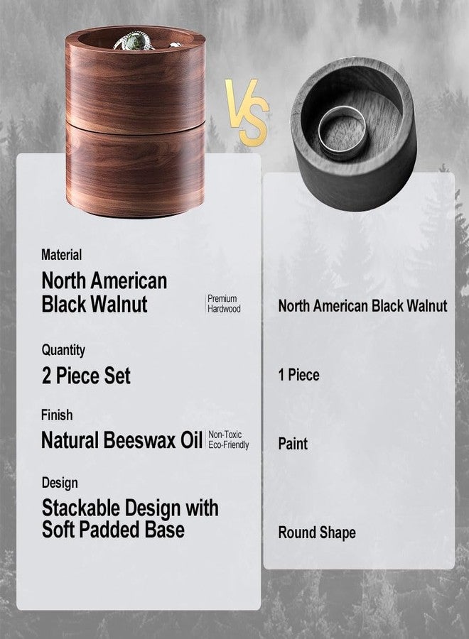 grwanpen®2 Pack Round Walnut Hardwood Ring Tray & Holder - Stackable Compact Jewelry Organizer, Non-Slip Small Dish for Rings, Earrings - Gift Ready Packaging - Image 4