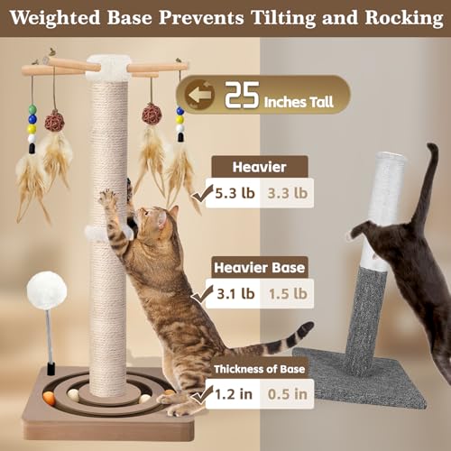 PAROTO Cat Scratching Post Sisal Cat Tree Tower Scratcher for Indoor Cats Adults with Interactive Toys Double Ball Track 2 Mounting Methods 25 inches - Image 3