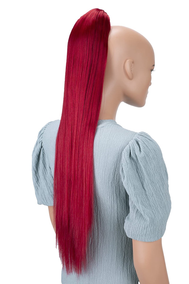 CAISHA 28 Extra Long Straight Ponytail Hairpiece Heatresistant Synthetic Fibres Red H100