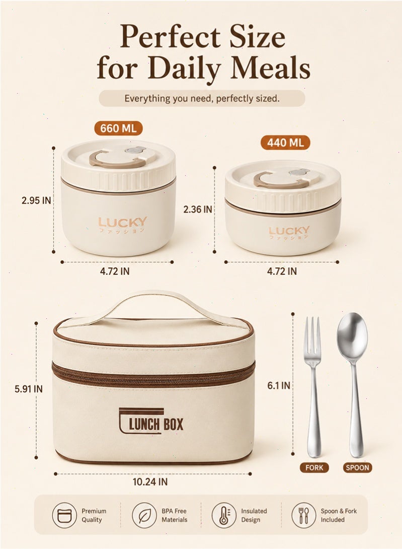 Lucky 304 Stainless Steel Insulated Lunch Box, Leakproof Thermal Tiffin Box with Insulated Bag, Reusable Bento Box for Work, School, Picnic, Adults & Kids - Image 2
