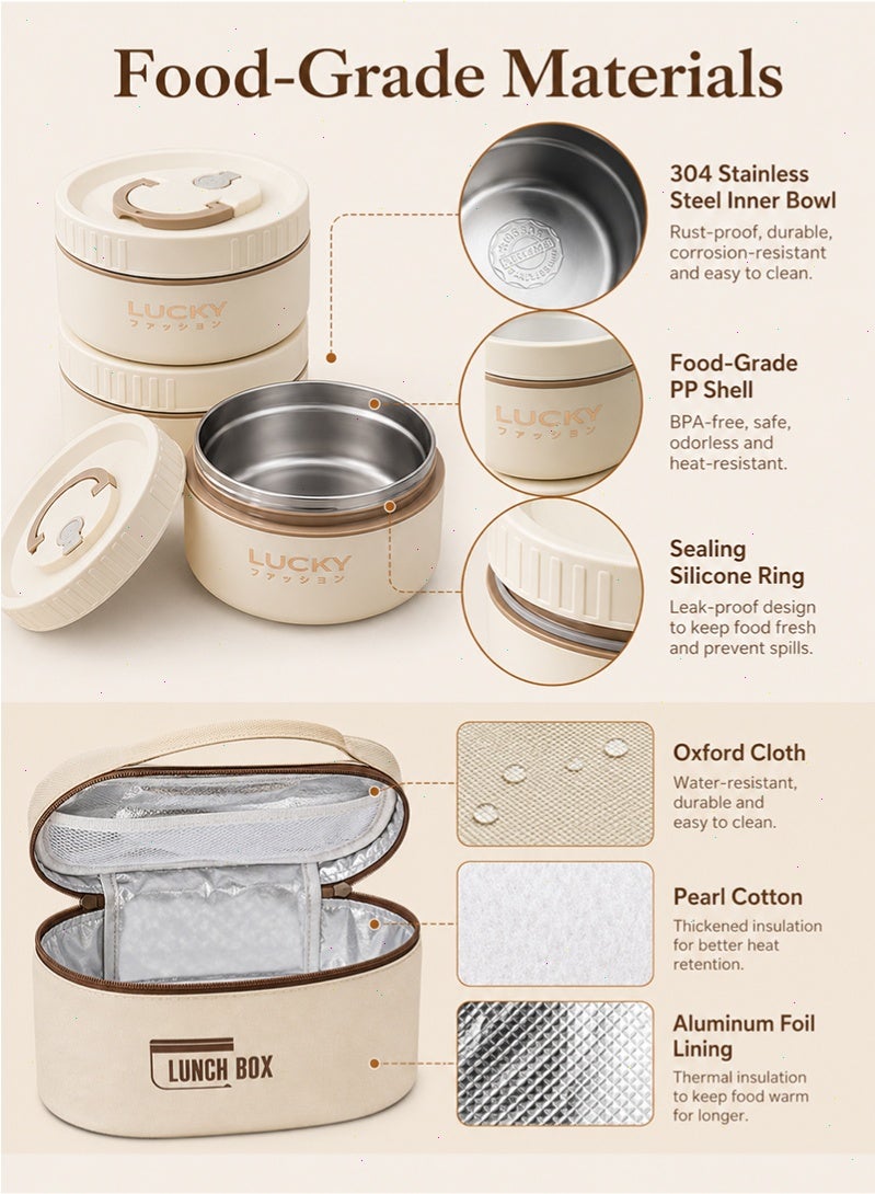 Lucky 304 Stainless Steel Insulated Lunch Box, Leakproof Thermal Tiffin Box with Insulated Bag, Reusable Bento Box for Work, School, Picnic, Adults & Kids - Image 4