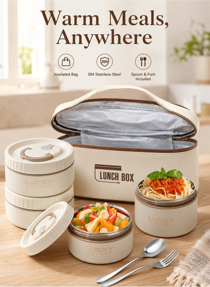 Lucky 304 Stainless Steel Insulated Lunch Box, Leakproof Thermal Tiffin Box with Insulated Bag, Reusable Bento Box for Work, School, Picnic, Adults & Kids - Image 1