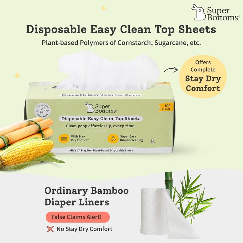 Superbottoms أوراق قمة سهلة التنظيف القابلة للتصرف من سوبر بوتومز | بطانات حفاضات | سهلة التخلص | متوافقة مع حفاضات القماش، لانغوت وملابس داخلية مبطنة | مضادة للحساسية، صديقة للبشرة | عبوة من 100 - Image 5