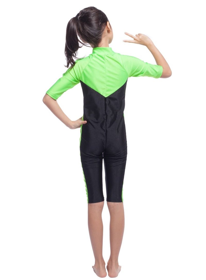 Loquat Girl's Jumpsuits  Swimwear Short Sleeve Chain Closure Burkini Swimsuit Black/Green - Image 2