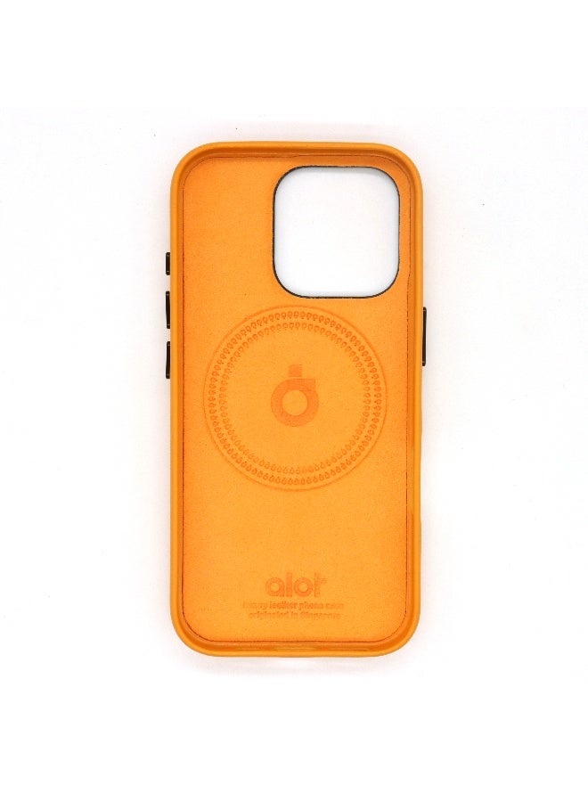 ALot Noble leather case for iPhone 16 Pro Max Yellow with Black Leather case with hand grip metal camera frame microfiber lining magnetic closure and premium PU finish for standout style - Image 2