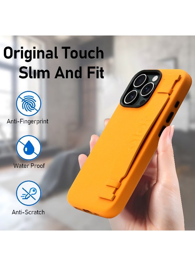 ALot Noble leather case for iPhone 16 Pro Max Yellow with Black Leather case with hand grip metal camera frame microfiber lining magnetic closure and premium PU finish for standout style - Image 5