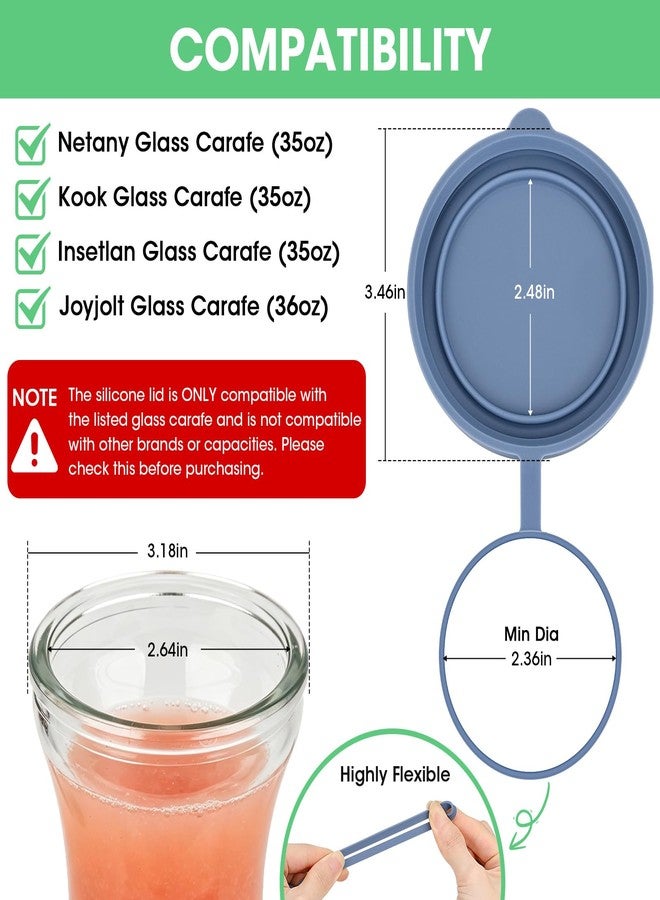 Winceed 4pack Silicone Lids for Netany Glass Carafe 1 Liter 35oz, Reusable Replacement Lid Compatible with a 3.2inch-diameter Glass Carafe, Dishwasher Safe (Lids Only) - Image 2