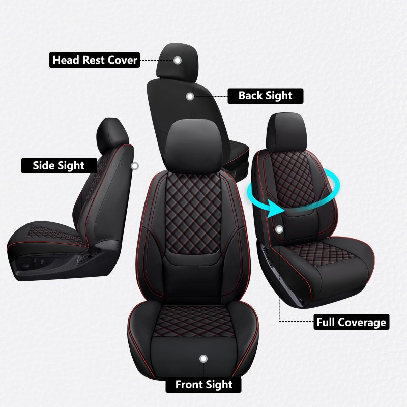 WENNFOUR F150 Seat Covers 2015-2026 Full Set, Truck Interior Sets with Lumbar Support Custom Fit for Ford F150 2015-2026, F250/F350/F450 2017-2026 Super Duty Crew Cab XLT XL Lariat Platinum, BlackRed - Image 2