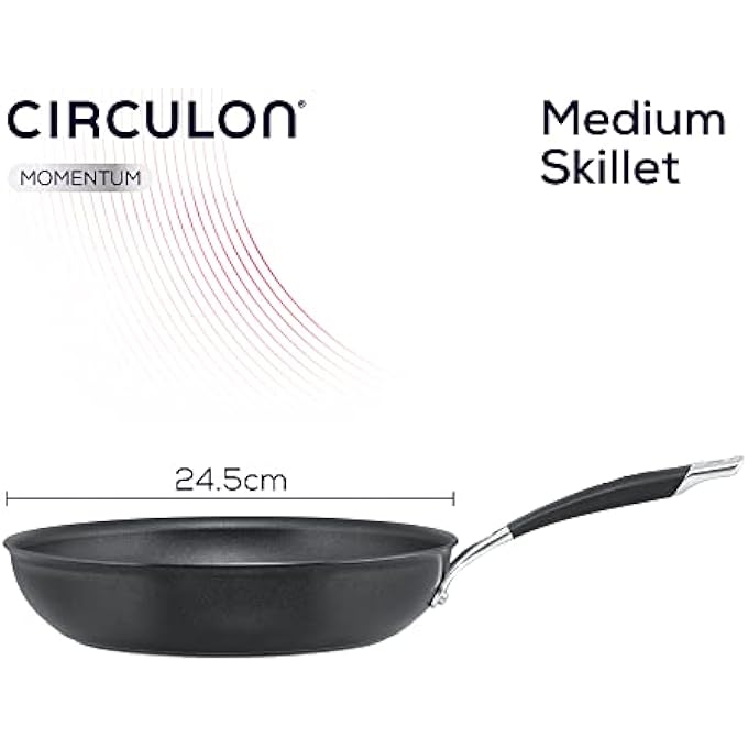 سركيولن مقلاة مومنتوم غير لاصقة، مقاس 25 سم، مقلاة حثية مع مقابض ناعمة آمنة للاستخدام في الفرن، آمنة للاستخدام في غسالة الأطباق، آمنة للاستخدام في أدوات المطبخ المعدنية، أواني طهي متينة باللون الأسود - Image 3