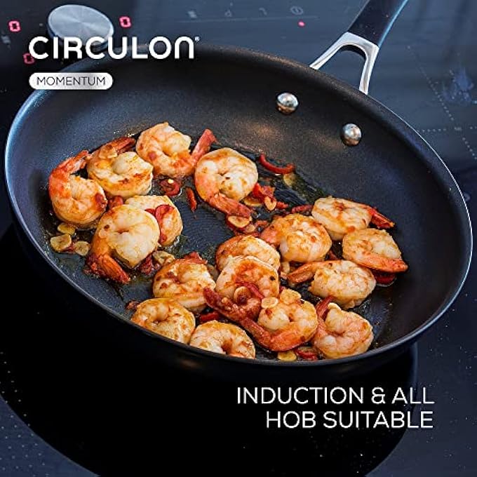 سركيولن مقلاة مومنتوم غير لاصقة، مقاس 25 سم، مقلاة حثية مع مقابض ناعمة آمنة للاستخدام في الفرن، آمنة للاستخدام في غسالة الأطباق، آمنة للاستخدام في أدوات المطبخ المعدنية، أواني طهي متينة باللون الأسود - Image 5