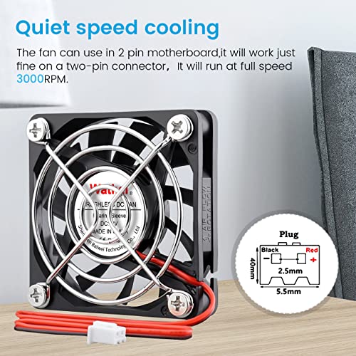 Wathai 60mm x 10mm 12V 2Pin DC Brushless Exhaust Cooling Fan 12 Volt for Small Replacement Cooler 2 Pack - Image 3