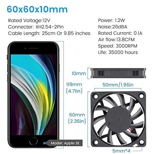 Wathai 60mm x 10mm 12V 2Pin DC Brushless Exhaust Cooling Fan 12 Volt for Small Replacement Cooler 2 Pack - Image 2