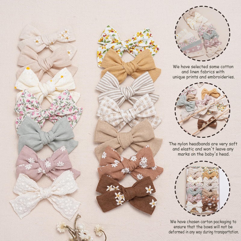 Fancy Clouds Baby Girl Bows and Headbands,14 pcs Stretchy Soft Nylon Hairbands Hair Bows for Newborns, Infants, Toddlers - Handmade Baby Hair Accessories for Girls Gifts - Image 2
