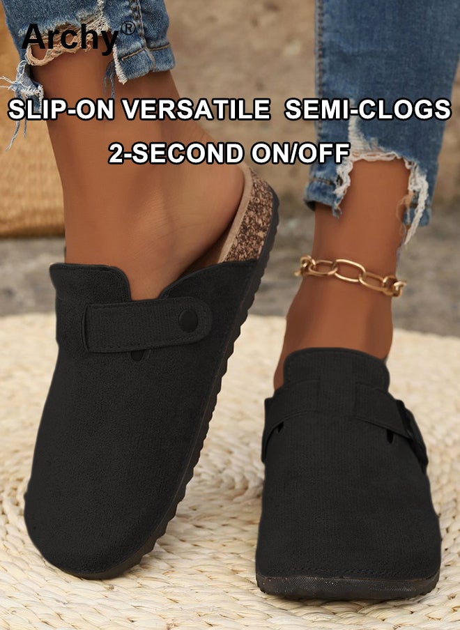 أرشي قباقيب من جلد الغزال للجنسين، صنادل قباقيب من جلد الغزال الفاخر للنساء والرجال، أحذية مسطحة مضادة للانزلاق، نعال كلاسيكية سهلة الارتداء ومغلقة من الأمام، قباقيب مع دعم قوس وإبزيم قابل للتعديل، قباقيب كاجوال للأنشطة الداخلية والخارجية - Image 1