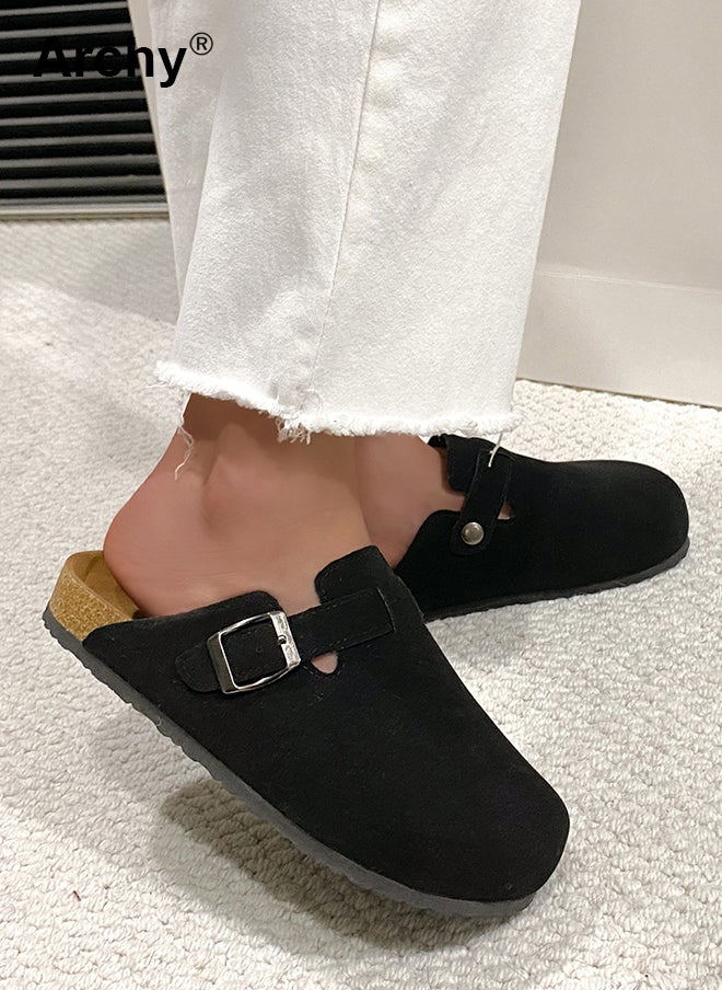 أرشي قباقيب من جلد الغزال للجنسين، صنادل قباقيب من جلد الغزال الفاخر للنساء والرجال، أحذية مسطحة مضادة للانزلاق، نعال كلاسيكية سهلة الارتداء ومغلقة من الأمام، قباقيب مع دعم قوس وإبزيم قابل للتعديل، قباقيب كاجوال للأنشطة الداخلية والخارجية - Image 2