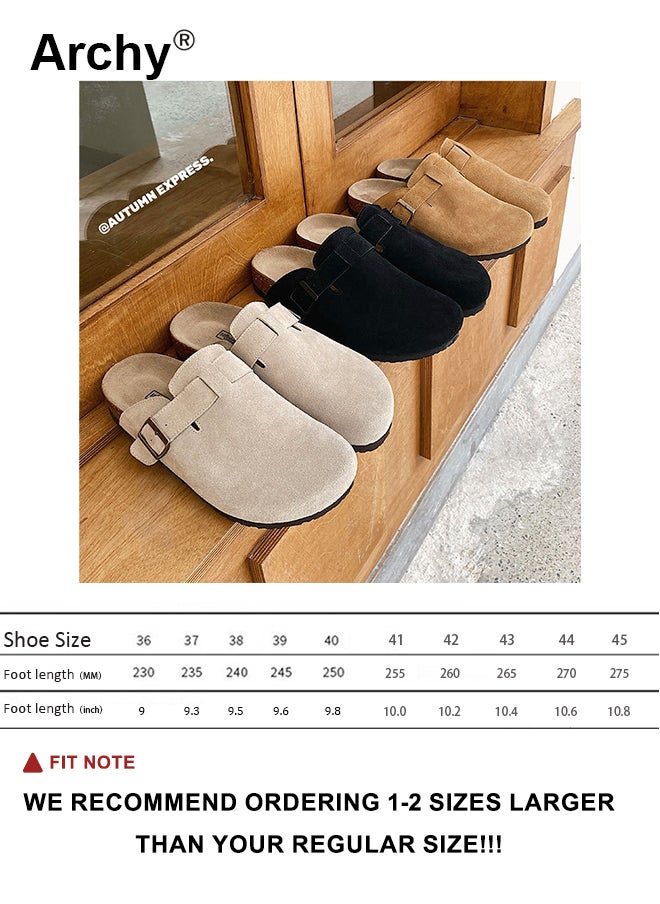 أرشي قباقيب من جلد الغزال للجنسين، صنادل قباقيب من جلد الغزال الفاخر للنساء والرجال، أحذية مسطحة مضادة للانزلاق، نعال كلاسيكية سهلة الارتداء ومغلقة من الأمام، قباقيب مع دعم قوس وإبزيم قابل للتعديل، قباقيب كاجوال للأنشطة الداخلية والخارجية - Image 5