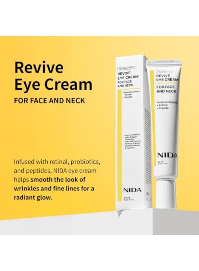 NIDA Revive Eye Cream For Face And Neck | Probiotic Solution, Retinal, Peptide | Wrinkles, Fine Lines, Cell Turnover, Firm Skin Texture, Radiant Skin, Moisture Retention | 1.35 fl. oz., 40ml - Image 2