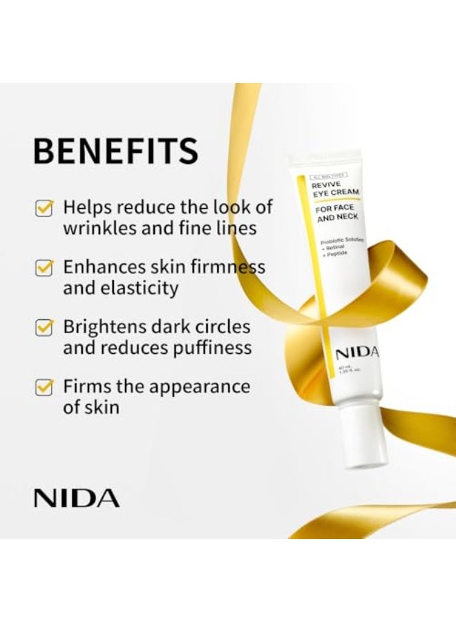 NIDA Revive Eye Cream For Face And Neck | Probiotic Solution, Retinal, Peptide | Wrinkles, Fine Lines, Cell Turnover, Firm Skin Texture, Radiant Skin, Moisture Retention | 1.35 fl. oz., 40ml - Image 3