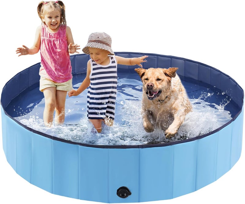 Eooqi Foldable Dog Bath Swimming Pool 55'' Plastic Kiddie Pool Professional Tub Collapsible Grooming Bathtub for Pets Kids Baby and Toddler, 55 x 12 Inches Blue - Image 1