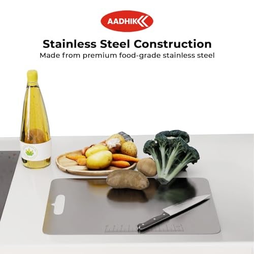 AADHIK Chopping Board Stainless Steel Medium Size Metal Cutting Kitchen,Heavy Duty Choping-Board Vegetable,Fruit Cutter, Meats Vegetable Chopper Boards,Safe Durable -33cm*22cm - Image 4