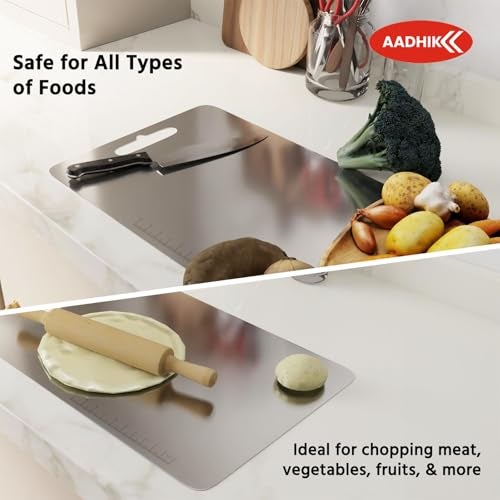 AADHIK Chopping Board Stainless Steel Medium Size Metal Cutting Kitchen,Heavy Duty Choping-Board Vegetable,Fruit Cutter, Meats Vegetable Chopper Boards,Safe Durable -33cm*22cm - Image 5
