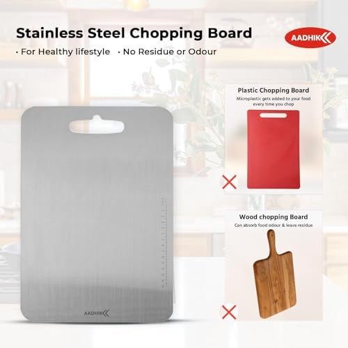 AADHIK Chopping Board Stainless Steel Medium Size Metal Cutting Kitchen,Heavy Duty Choping-Board Vegetable,Fruit Cutter, Meats Vegetable Chopper Boards,Safe Durable -33cm*22cm - Image 2