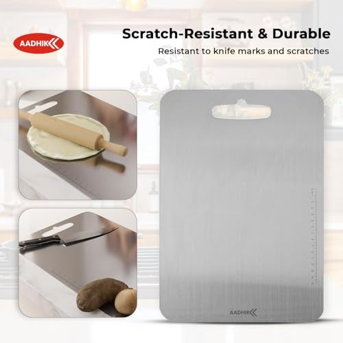 AADHIK Chopping Board Stainless Steel Medium Size Metal Cutting Kitchen,Heavy Duty Choping-Board Vegetable,Fruit Cutter, Meats Vegetable Chopper Boards,Safe Durable -33cm*22cm - Image 3