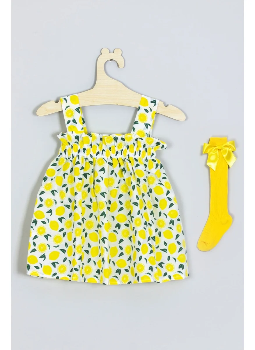 ادا بيبيك تشوكوك Ada Baby Kids Strappy Lemon Dress Knee-Length Bow Socks Set 007