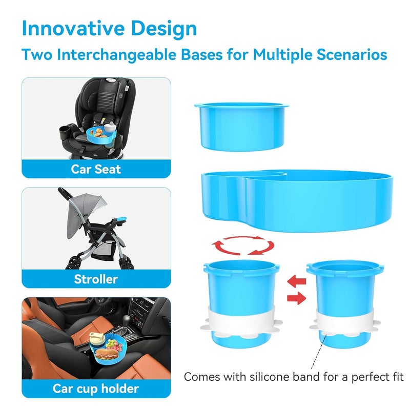 PPTSLID 2 Pack Car Seat Cup Holder Snack Tray: Travel Tray for Kids Car Seat Food Tray for Kids Travel, Toddler Carseat Eating Plate Table, Kid Road Trip Table Essentials Accessories, Pink+Light Blue - Image 5