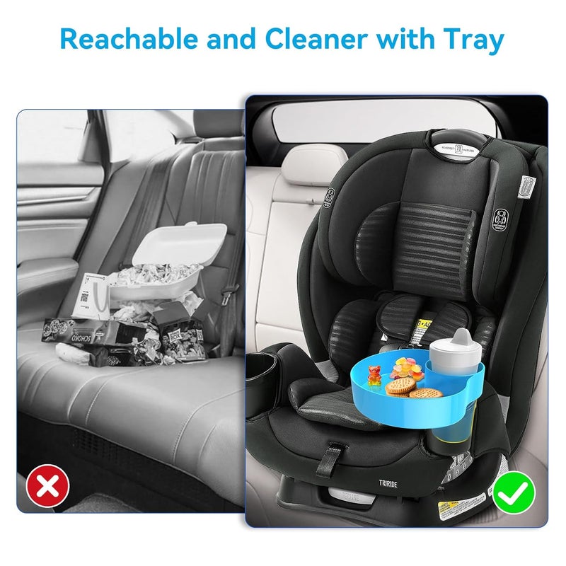 PPTSLID 2 Pack Car Seat Cup Holder Snack Tray: Travel Tray for Kids Car Seat Food Tray for Kids Travel, Toddler Carseat Eating Plate Table, Kid Road Trip Table Essentials Accessories, Pink+Light Blue - Image 4
