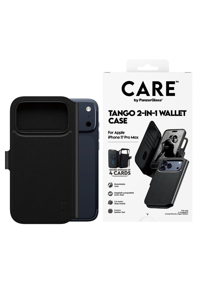 PanzerGlass آيفون 17 برو ماكس تانغو 2 في 1 فولي | محفظة جلدية + غلاف قابل للفصل مع MagSafe، 4 فتحات بطاقات، حماية كاملة من السقوط والخدوش 360 درجة، شحن لاسلكي مغناطيسي، تركيب سهل، أسود - Image 2