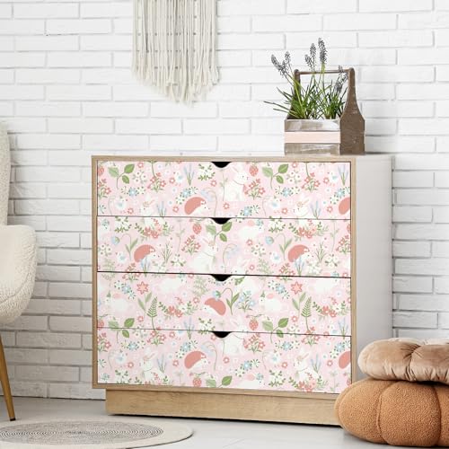 VaryStyle Fairy Animal Floral Wallpaper Pink/Green/Cream Cute Girly Floral Peel and Stick Wallpaper for Girls Bedroom Nursery Removable Animal Print Pink Contact Paper for Kids Room Cabinet 17.7"x118" - Image 4