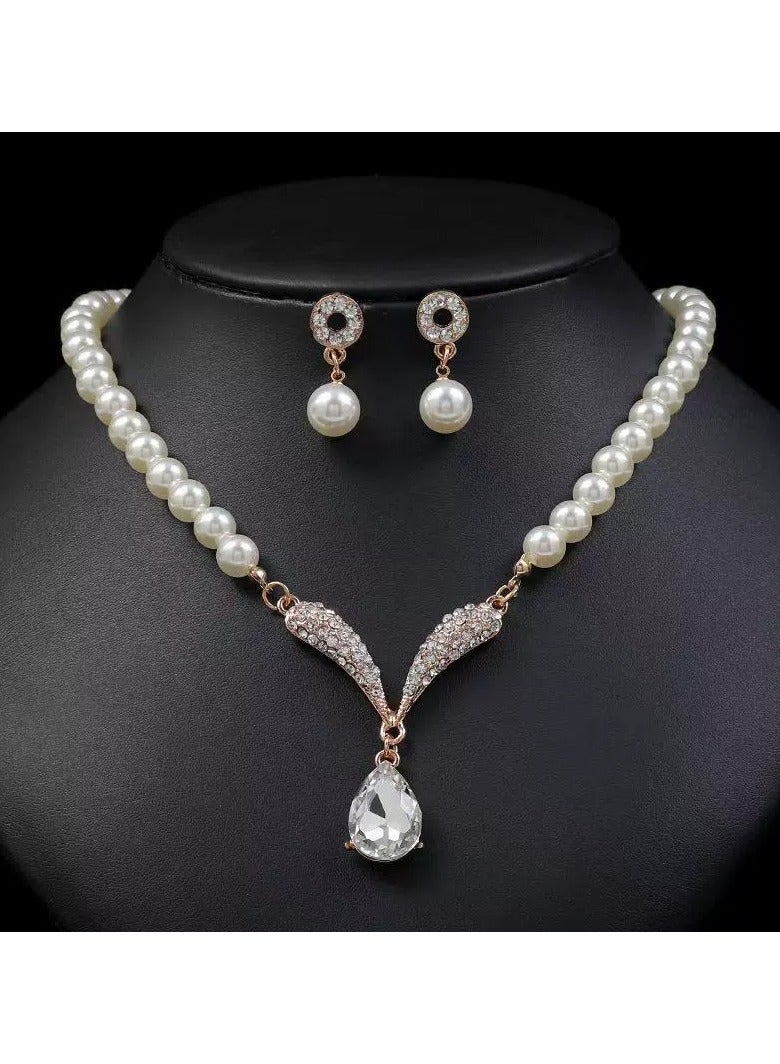 Goolsky Trendy Korean Pearl Necklace & Earrings Set – Fashion Bridal Jewelry for Women, Elegant Plated Alloy Accessories for Dress & Wedding - Image 1