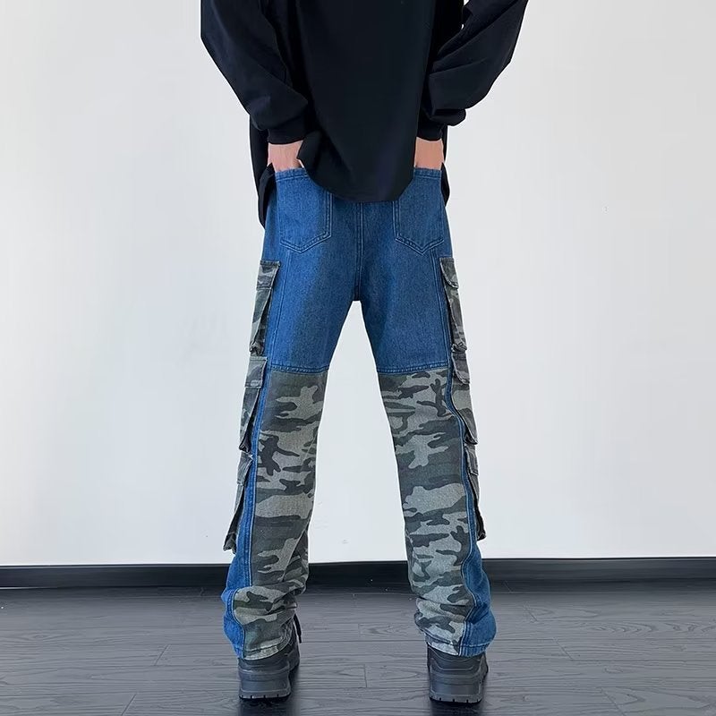 American-Style Heavy Camouflage Jeans Men'S And Women'S Summer Retro Hiphop Straight Overalls Wide-Leg Mopping Pants Fashion Brand - Image 3