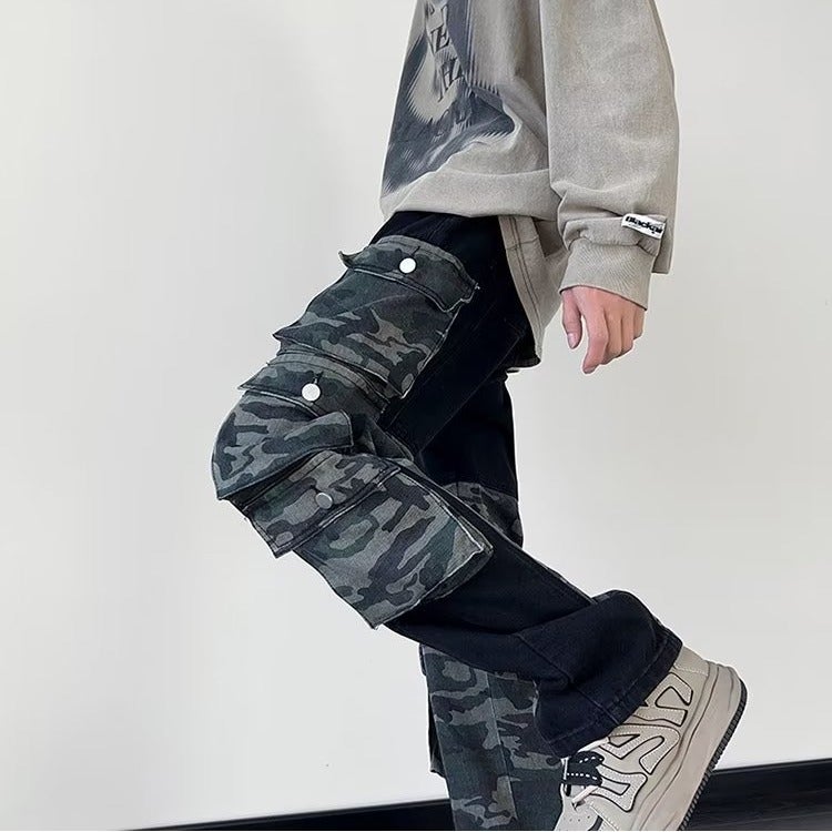 American-Style Heavy Camouflage Jeans Men'S And Women'S Summer Retro Hiphop Straight Overalls Wide-Leg Mopping Pants Fashion Brand - Image 5