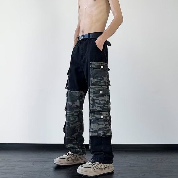 American-Style Heavy Camouflage Jeans Men'S And Women'S Summer Retro Hiphop Straight Overalls Wide-Leg Mopping Pants Fashion Brand - Image 4