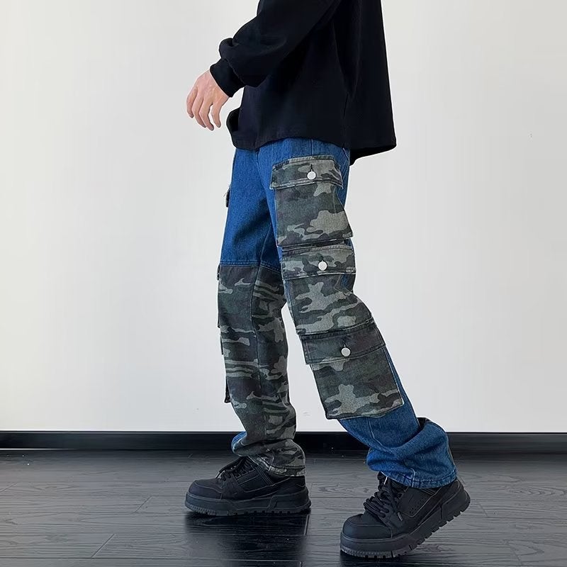 American-Style Heavy Camouflage Jeans Men'S And Women'S Summer Retro Hiphop Straight Overalls Wide-Leg Mopping Pants Fashion Brand - Image 2