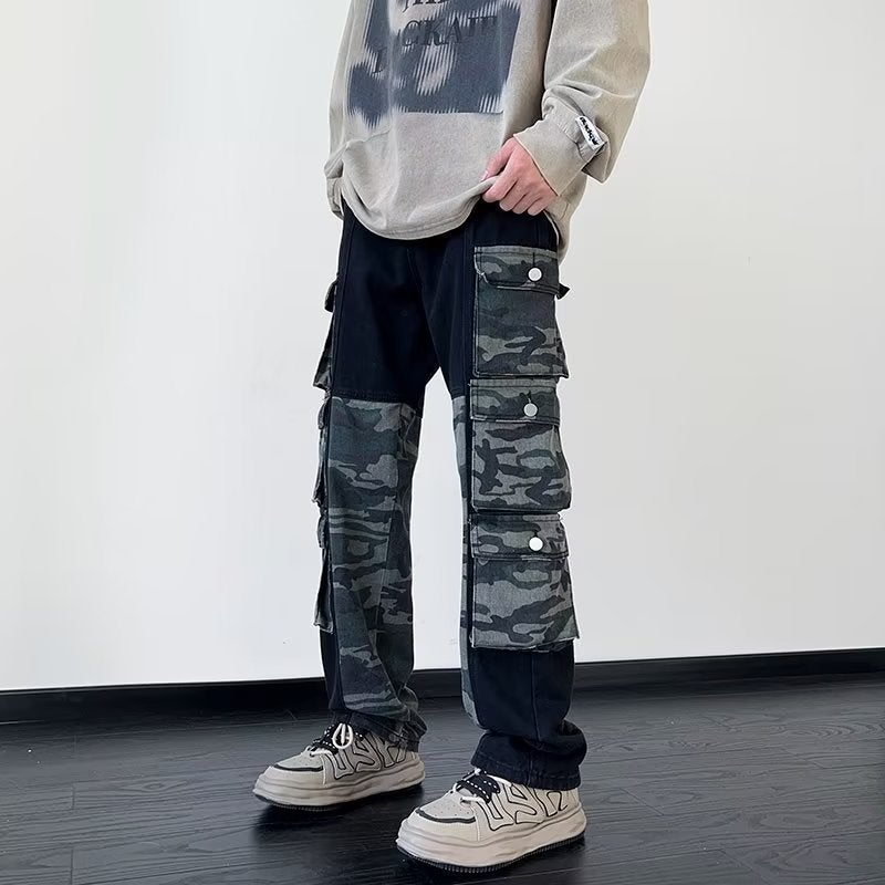 American-Style Heavy Camouflage Jeans Men'S And Women'S Summer Retro Hiphop Straight Overalls Wide-Leg Mopping Pants Fashion Brand - Image 1