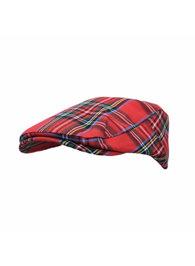 WITHMOONS Newsboy Flat Cap Tartan Check Plaid Outdoors Beret Hat YZ30078, Red, One size - Image 1