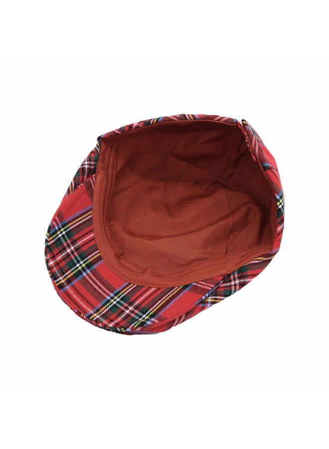 WITHMOONS Newsboy Flat Cap Tartan Check Plaid Outdoors Beret Hat YZ30078, Red, One size - Image 5
