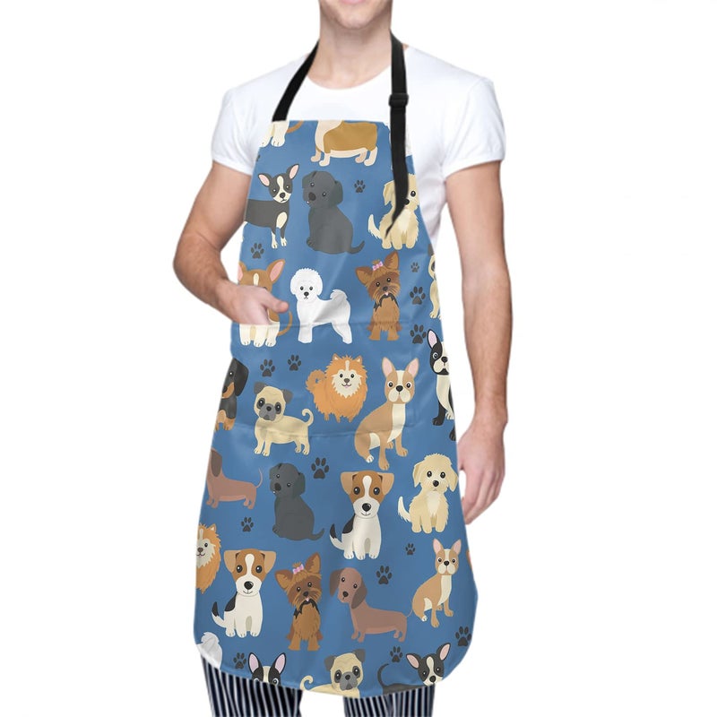 Sweetshow Cute Dogs Pets Apron with 2 Pockets and Adjustable Neck Waterproof Stain Resistant Dog Paw Dog Grooming Apron for Women Men Kitchen Cooking Baking Bistro Aprons