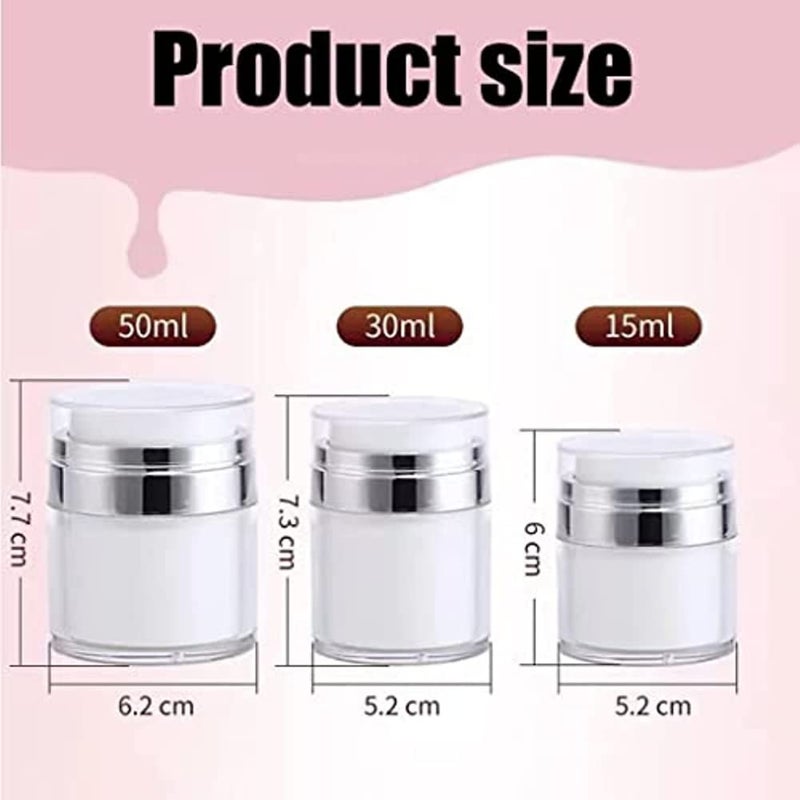 woobles 3pcs 15/30/50ml Cream Jar Vacuum Bottle,Airless Pump Jar Bottles Portable Lotion Dispenser,Refillable Cream Jar Vacuum Bottle Makeup Lotions Creams Travel Container Push Down Pump Dispenser - Image 2