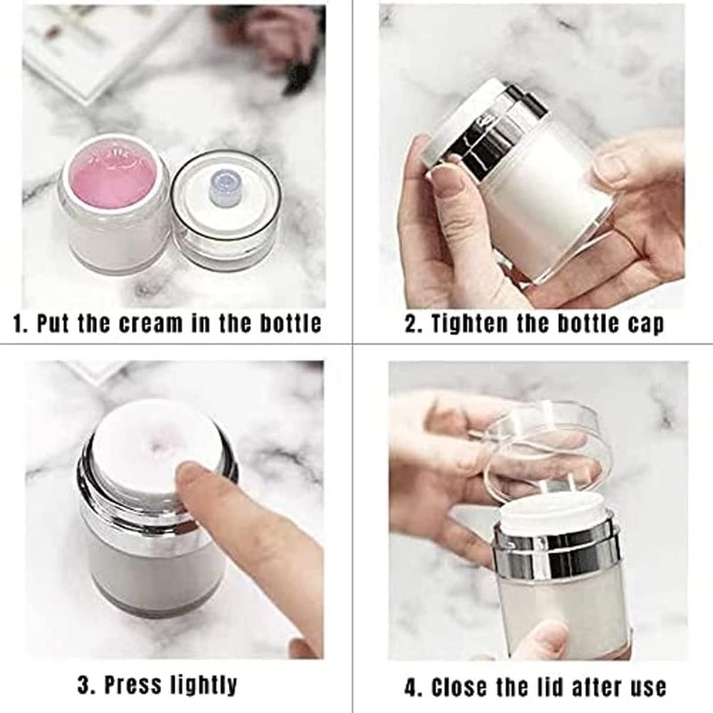 woobles 3pcs 15/30/50ml Cream Jar Vacuum Bottle,Airless Pump Jar Bottles Portable Lotion Dispenser,Refillable Cream Jar Vacuum Bottle Makeup Lotions Creams Travel Container Push Down Pump Dispenser - Image 5