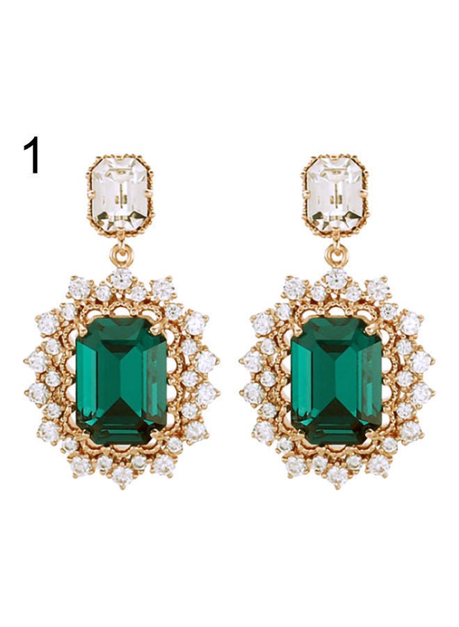 NIBEMINENT Faux Emerald Studded Dangle Earrings