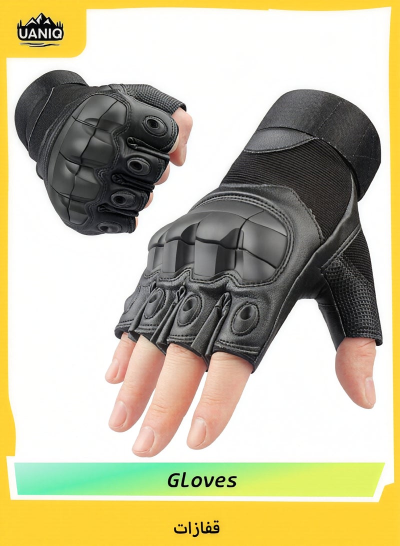 UANIQ Motorcycle Gloves Half Finger for Off Road Riding Desert Racing Tactical Training Cycling Gym Fitness Protective Gloves for Men Black - Image 1