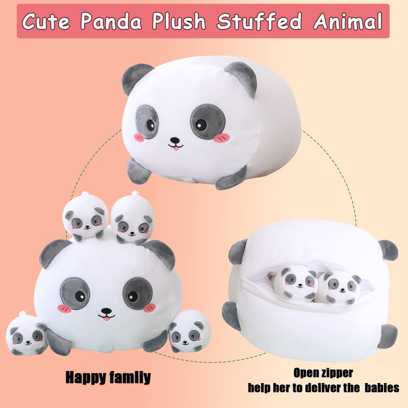SQEQE Panda Mommy Stuffed Animal with 4 Baby Pandas, Super Soft Cartoon Hugging Toy Gifts for Girls Boys Birthday - Image 5