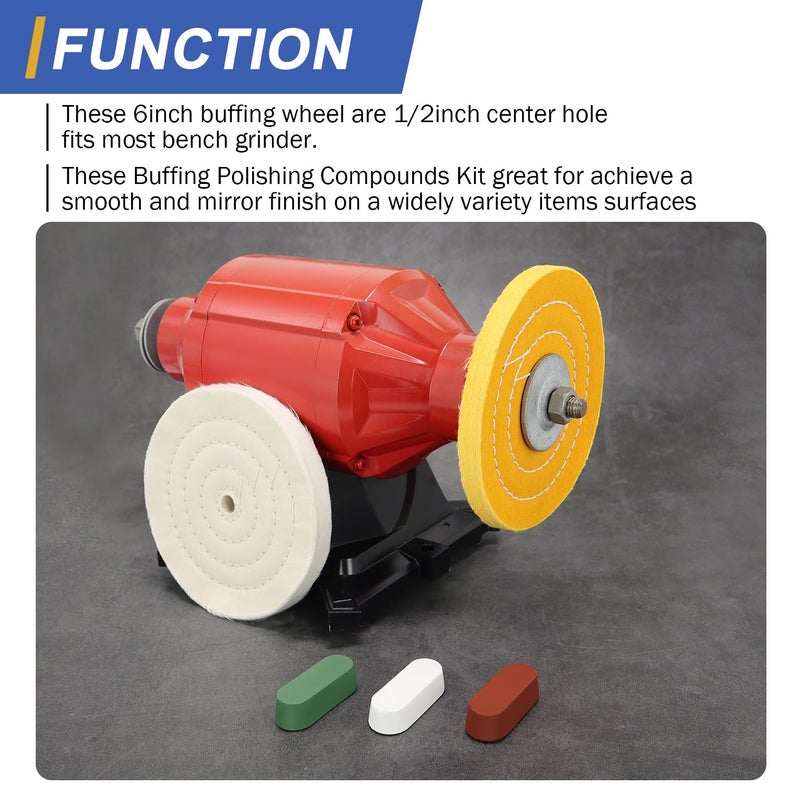 SCOTTCHEN 6inch Buffing Polishing Wheels 1/2" Arbor Hole,Fine (40Ply) / Medium (30Ply) for Bench Grinder,with Buffing Polishing Cutting Compound 3.4 Oz.Kit - Image 5